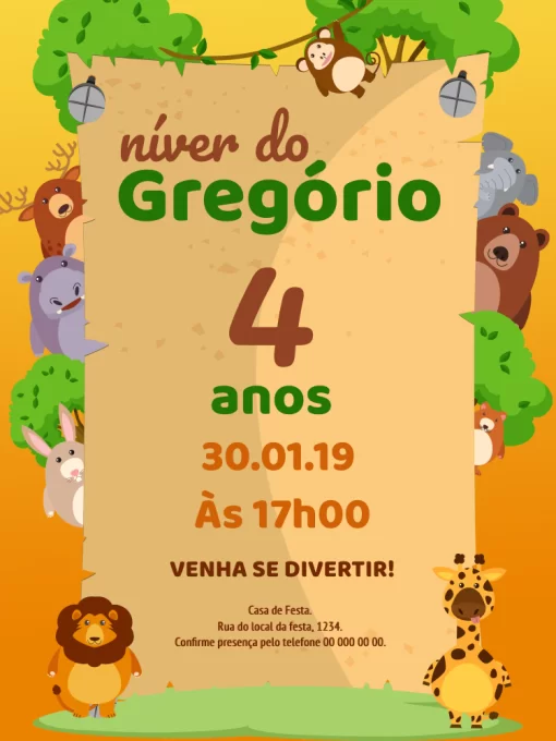 Convite Aniversário Safari Convite Aniversário Safari