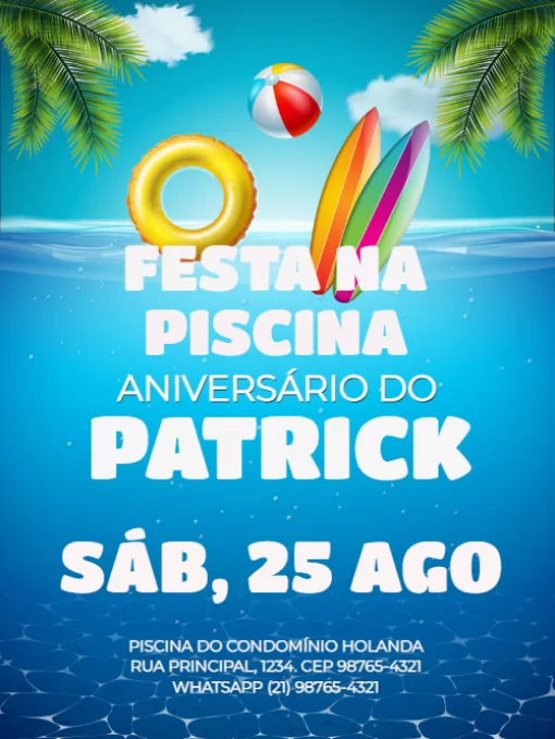 Convite De Aniversário Pool Party Praia Convite De Aniversário Pool Party Praia