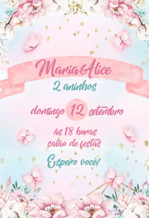 Convite  jardim das borboletas aquarela