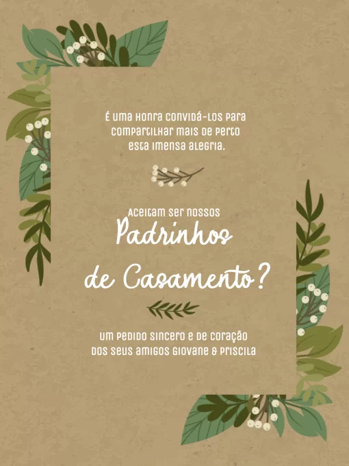 Convite Para Padrinhos De Casamento Rústico Floral Convite Para Padrinhos De Casamento Rústico Floral