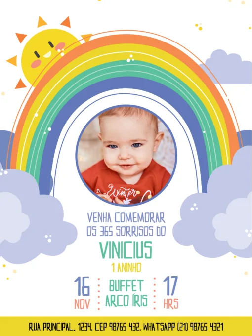 Convite Sorrisos Bebê Arco Íris Convite Sorrisos Bebê Arco Íris