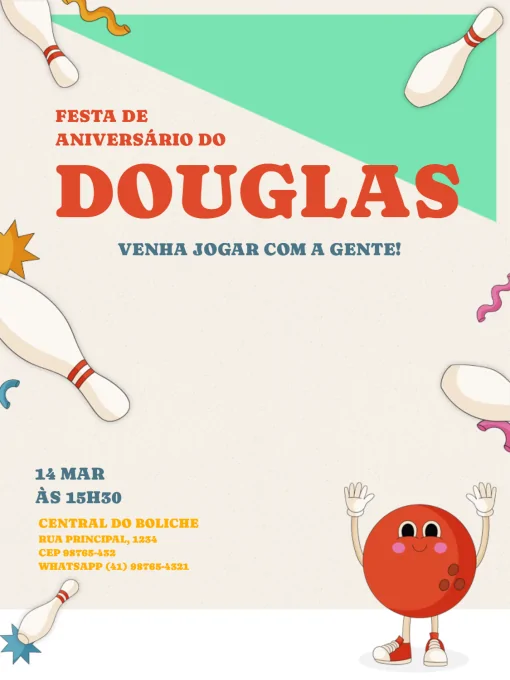 Convite De Aniversário Boliche Divertido Convite De Aniversário Boliche Divertido
