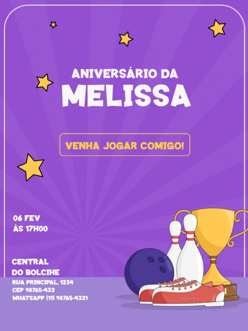 Convite De Aniversário Boliche Estrelas