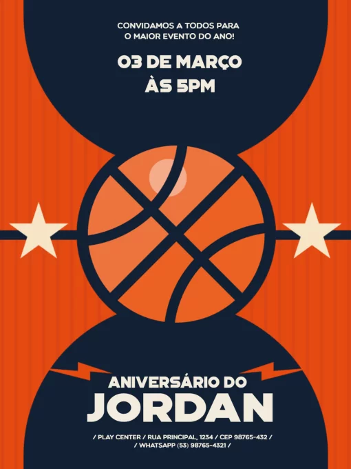 Convite De Aniversário Basquete Azul Convite De Aniversário Basquete Azul