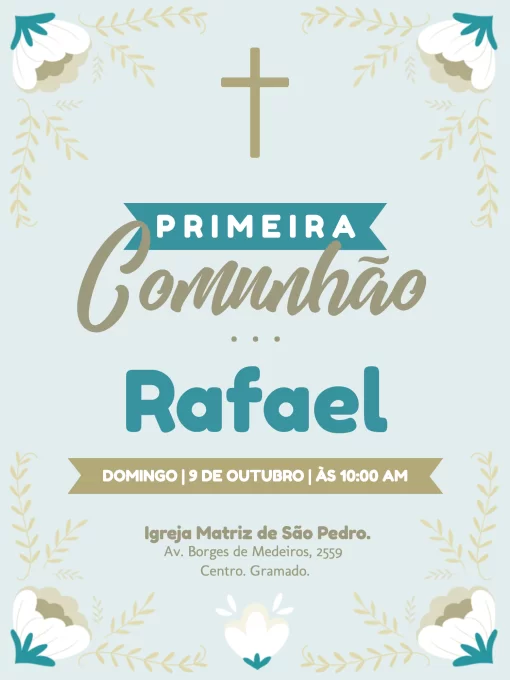 Convite Para Primeira Comunhão Azul Convite Para Primeira Comunhão Azul