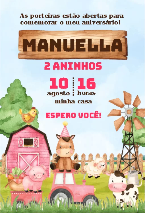 Convite digital fazendinha menina 