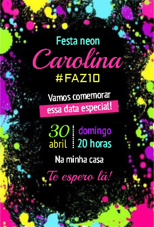 Convite digital festa neon 