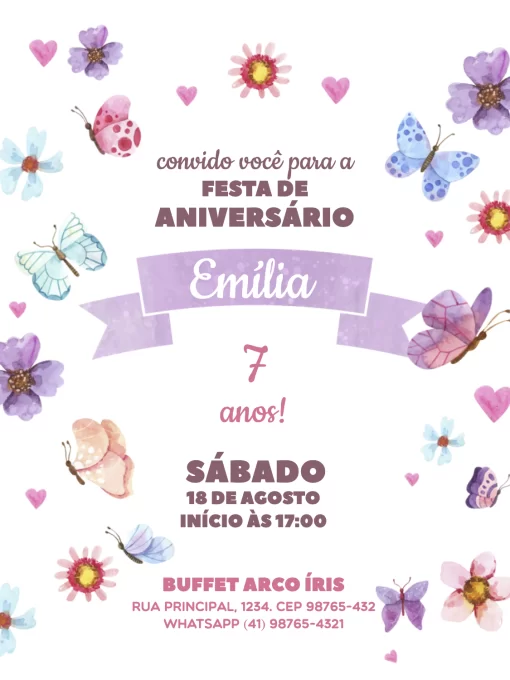 Convites de Aniversário Borboleta Roxo Convites de Aniversário Borboleta Roxo