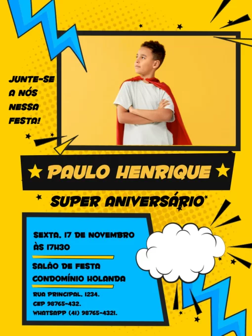 Convite De Aniversário Super Herói Com Foto Convite De Aniversário Super Herói Com Foto