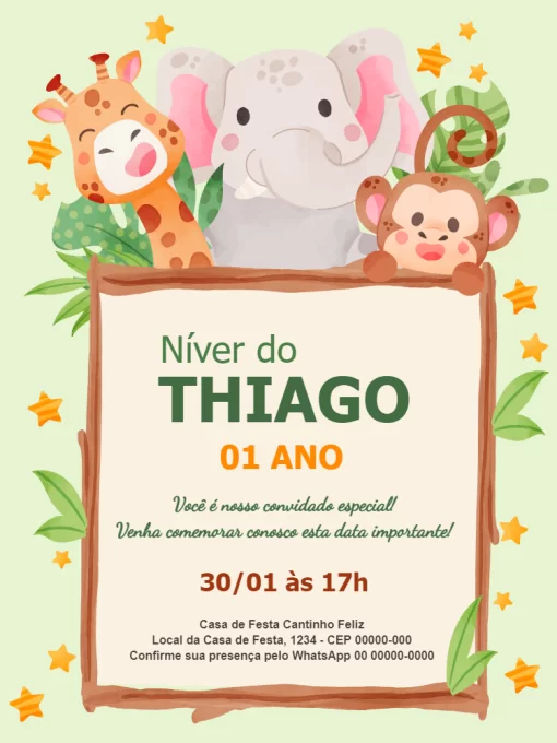 Convite de aniversário safari baby menino 1 ano Convite de aniversário safari baby menino 1 ano