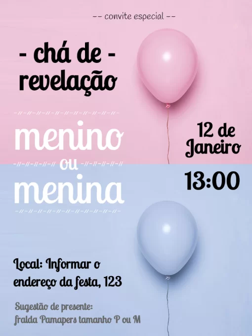 Convite chá de revelação bebê Convite chá de revelação bebê
