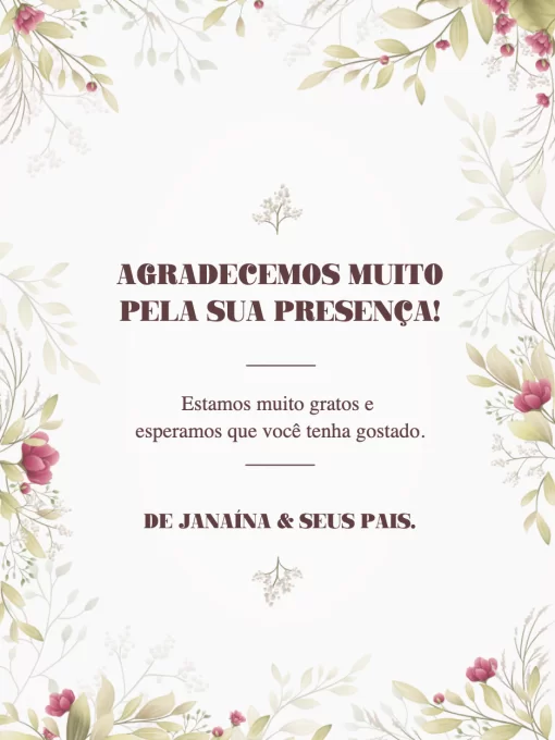 Cartão De Agradecimento De Presença De Aniversário Floral Cartão De Agradecimento De Presença De Aniversário Floral