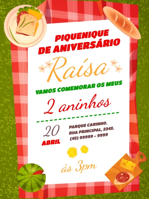 Convite de Aniversário Piquenique Convite de Aniversário Piquenique