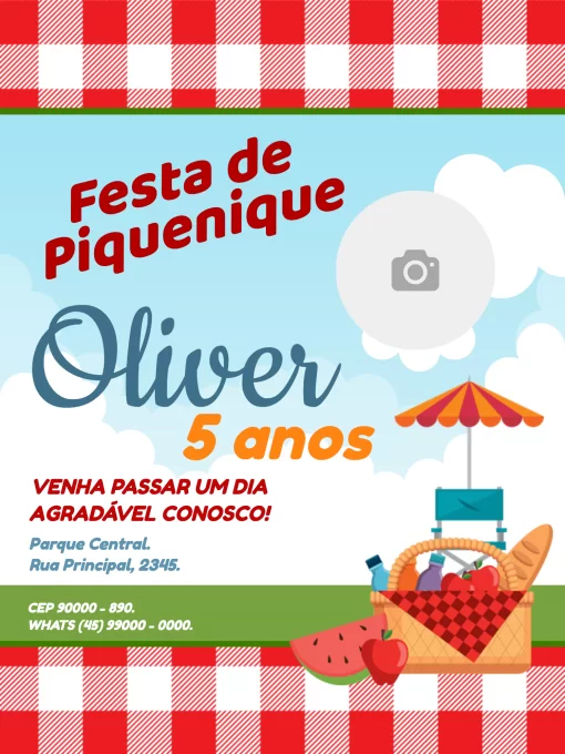Convite de Aniversário Piquenique Convite de Aniversário Piquenique