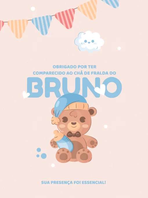 Cartão De Agradecimento De Presença Chá de Fraldas Ursinho Cartão De Agradecimento De Presença Chá de Fraldas Ursinho