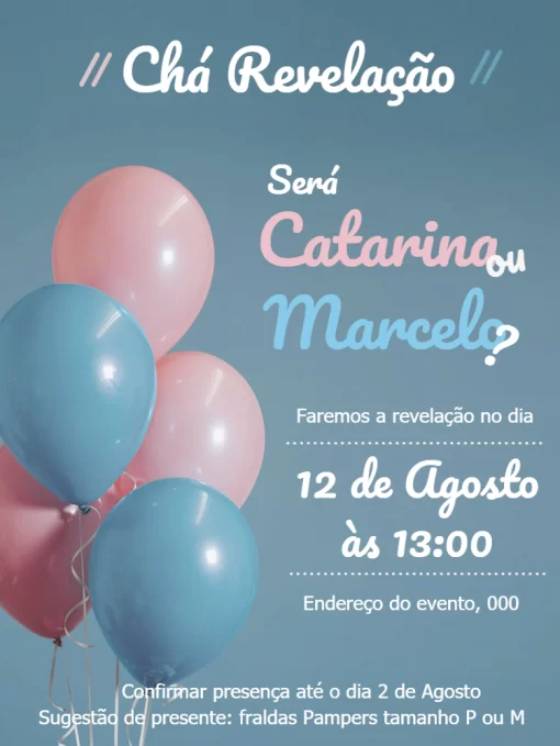 Convite chá de bebê revelação Convite chá de bebê revelação