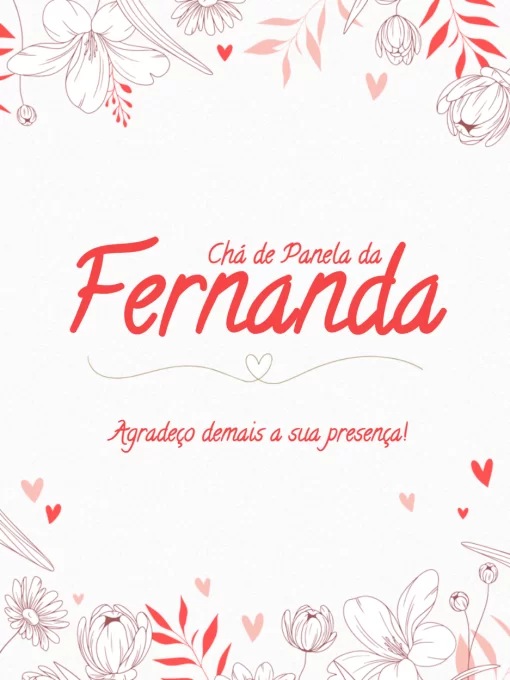 Cartão De Agradecimento De Presença Chá de Panela Delicado Cartão De Agradecimento De Presença Chá de Panela Delicado
