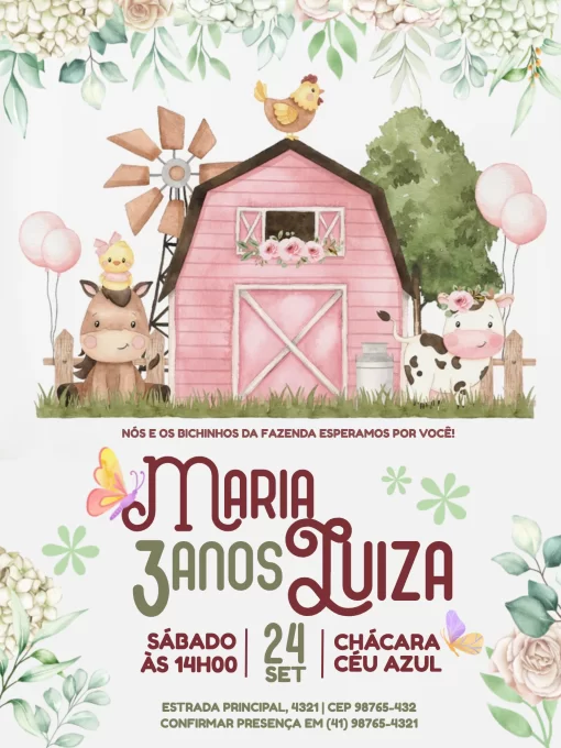 Convite De Aniversário Virtual Fazendinha Rosa