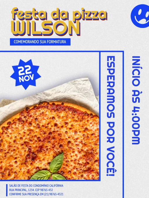 Convite De Formatura Com Tema Pizza Azul