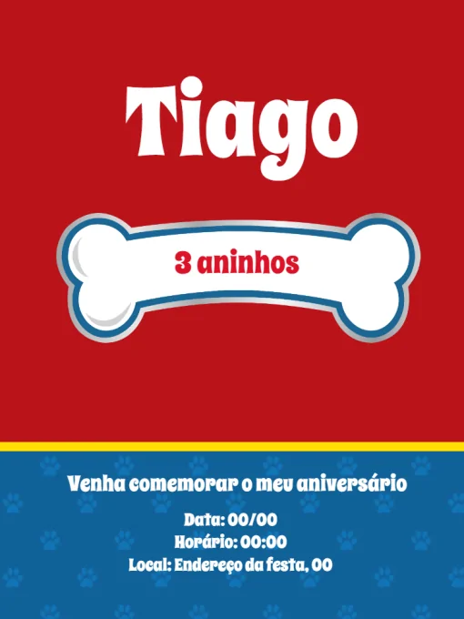 Convite de aniversário osso de cão Convite de aniversário osso de cão