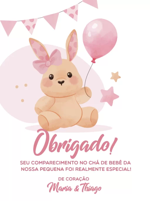 Cartão De Agradecimento De Presença Chá de Bebê Rosa Cartão De Agradecimento De Presença Chá de Bebê Rosa