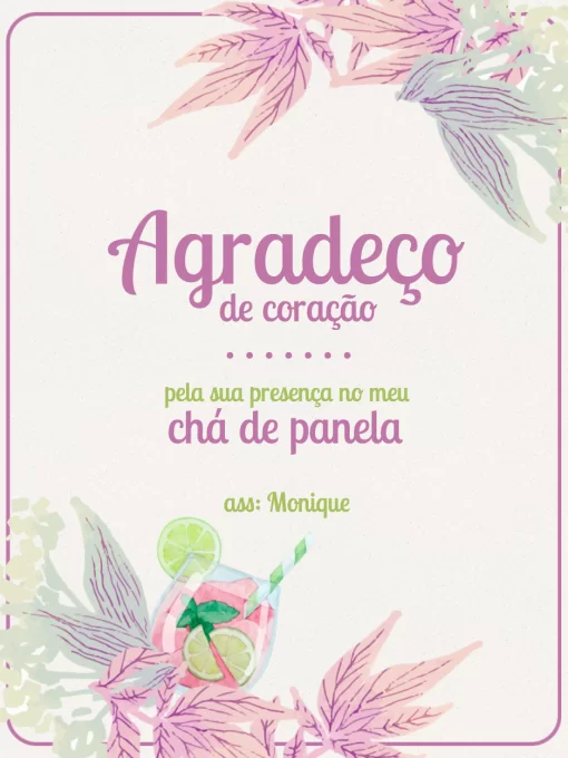 Cartão De Agradecimento De Presença Chá de Panela Roxo Cartão De Agradecimento De Presença Chá de Panela Roxo