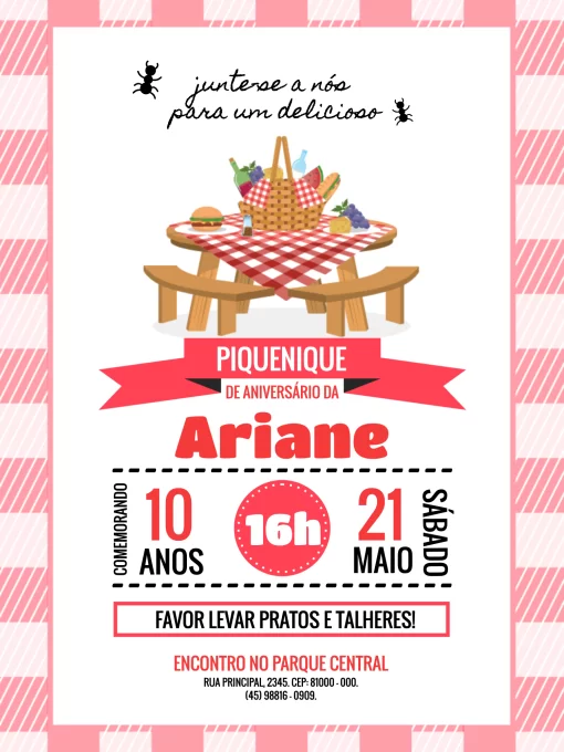 Convite de Aniversário Piquenique Convite de Aniversário Piquenique