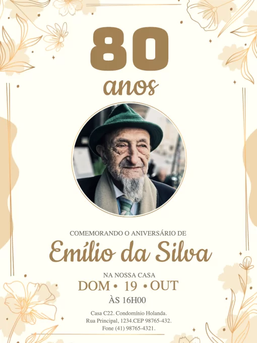 Convite De Aniversário 80 Anos Com Foto