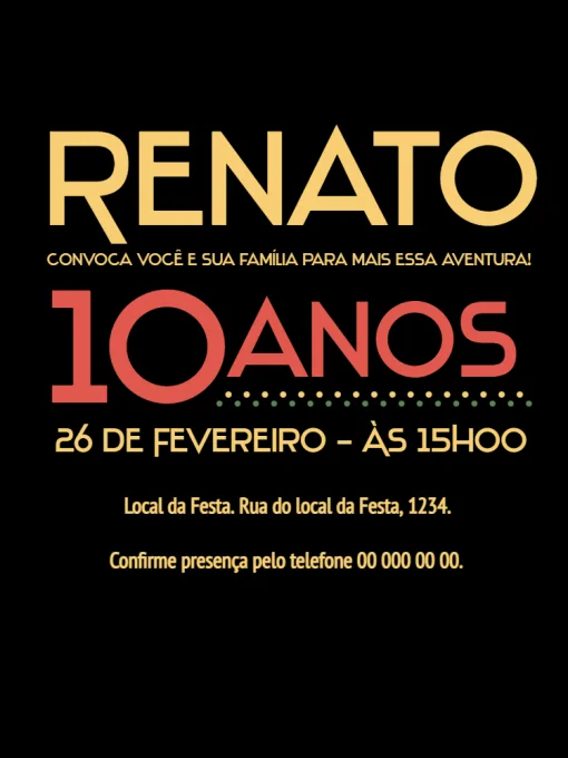Convite Aniversário infantil preto e dourado