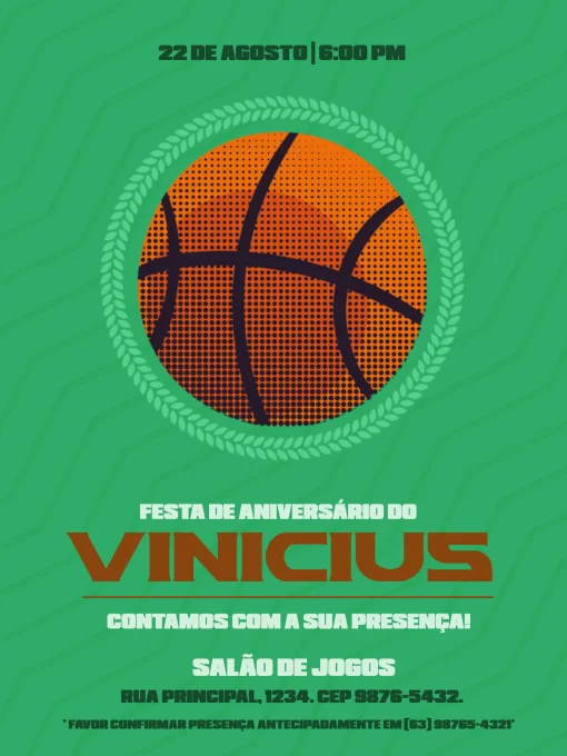 Convite Basquete De Aniversário Verde Convite Basquete De Aniversário Verde