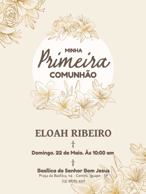 Convite Para Primeira Comunhão Floral Convite Para Primeira Comunhão Floral