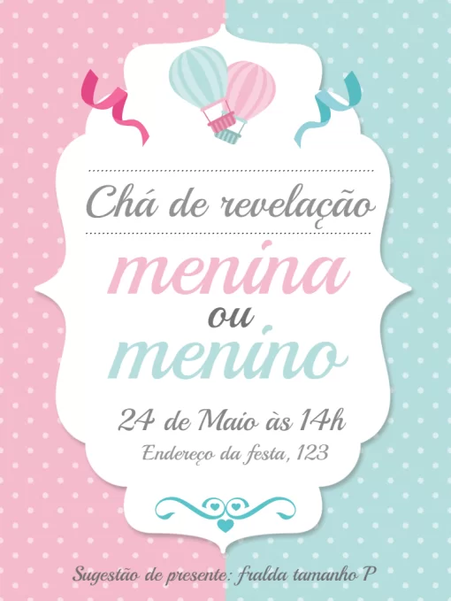 Convite chá de bebê revelação Convite chá de bebê revelação
