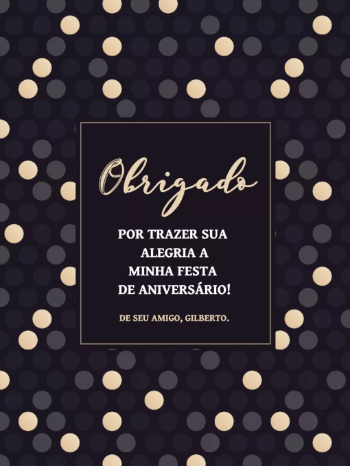 Cartão De Agradecimento De Presença De Aniversário Dourado Cartão De Agradecimento De Presença De Aniversário Dourado