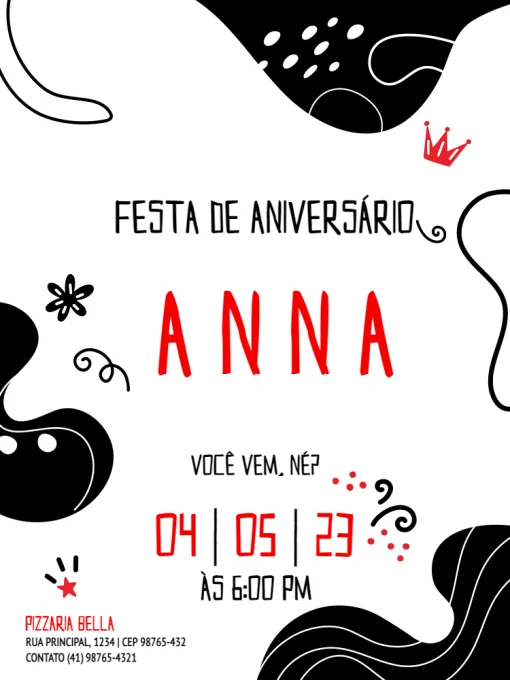Convite De Aniversário Preto e Vermelho Convite De Aniversário Preto e Vermelho