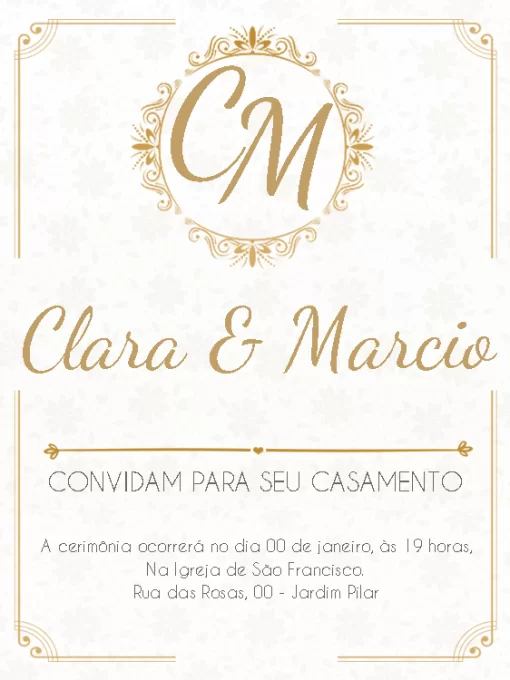 Convite de Casamento Clássico com Iniciais Convite de Casamento Clássico com Iniciais