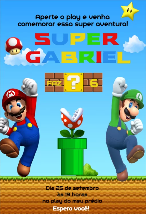 Convite Virtual Arte Digital Super Mario Bros o Filme