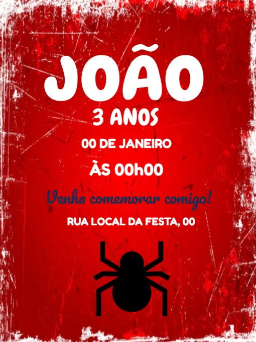 Convite Aniversário Vermelho com Aranha Convite Aniversário Vermelho com Aranha