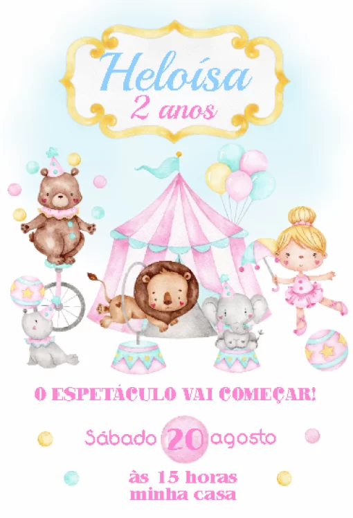 Convite circo rosa  Convite circo rosa