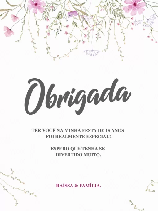 Cartão De Agradecimento De Presença 15 anos Delicado Cartão De Agradecimento De Presença 15 anos Delicado