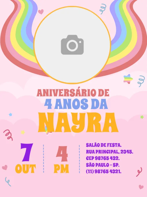 Convite Festa de Aniversário fofo colorido Convite Festa de Aniversário fofo colorido