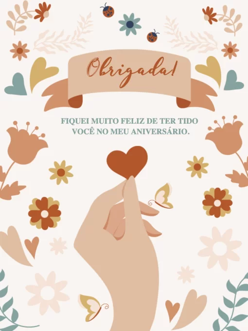 Cartão De Agradecimento De Presença de Aniversário Adulto Floral Cartão De Agradecimento De Presença de Aniversário Adulto Floral