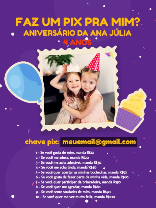 Convite Digital Faz Um Pix Pra Mim Infantil Convite Digital Faz Um Pix Pra Mim Infantil