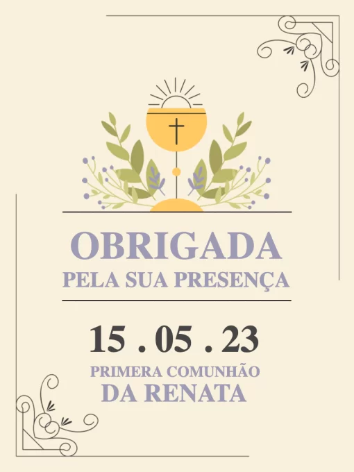 Cartão De Agradecimento De Presença Primeira Comunhão Delicado Cartão De Agradecimento De Presença Primeira Comunhão Delicado