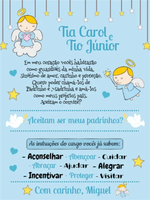 Convite Padrinhos Batismo Menino Azul Convite Padrinhos Batismo Menino Azul