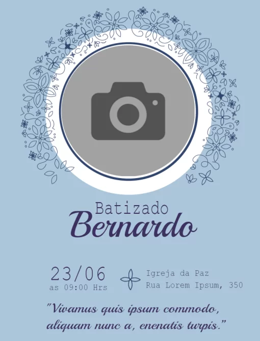 Convite Floral Azul Batizado Convite Floral Azul Batizado