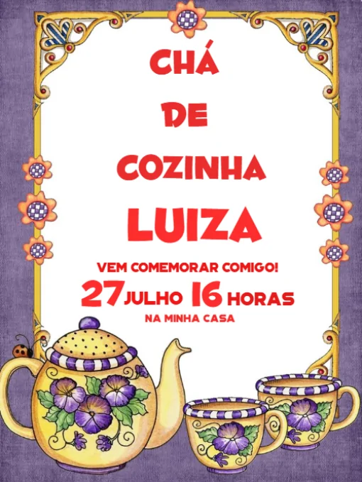 Convite Chá de Cozinha Bule Para Editar Convite Chá de Cozinha Bule Para Editar