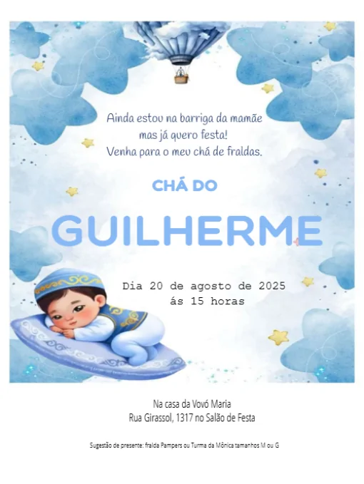Convite de Chá de Bebe Balão Para Editar Convite de Chá de Bebe Balão Para Editar