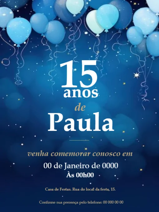 Convite Aniversário 15 anos Balões Para Editar Convite Aniversário 15 anos Balões Para Editar