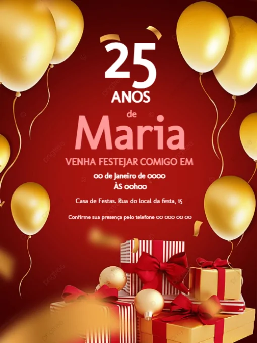Convite Aniversário 25 anos Para Editar
