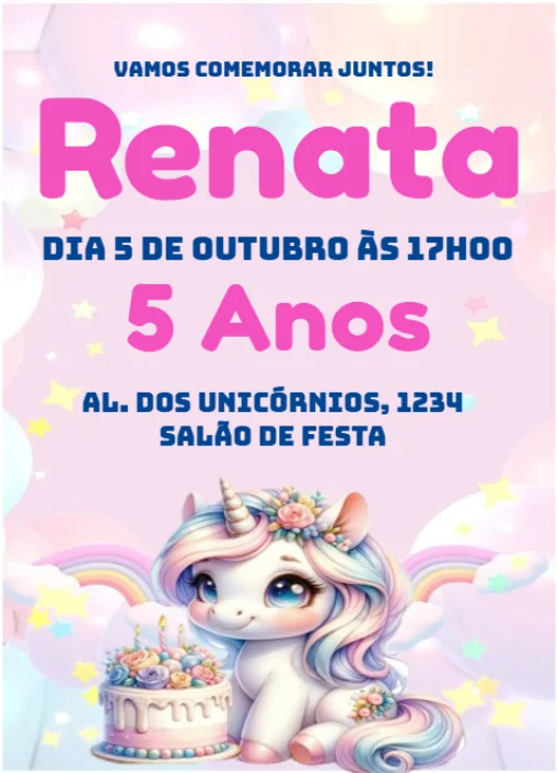 convite aniversário Unicórnio Para Editar